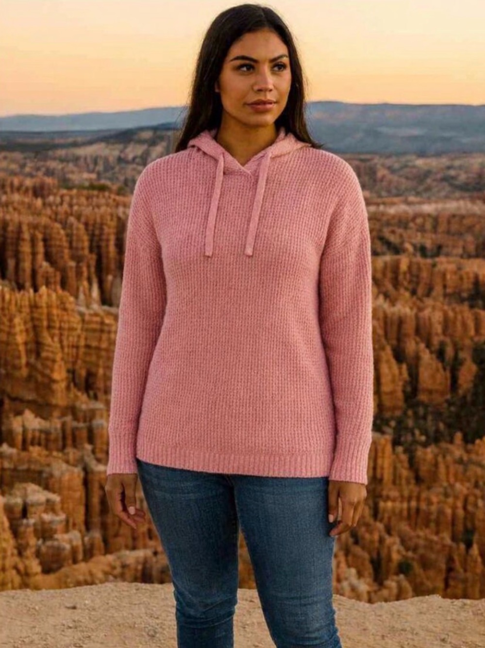 Sonoma Cozy Waffle Knit Hooded Sweater Size Large Dark Mauve Pink School Lounge